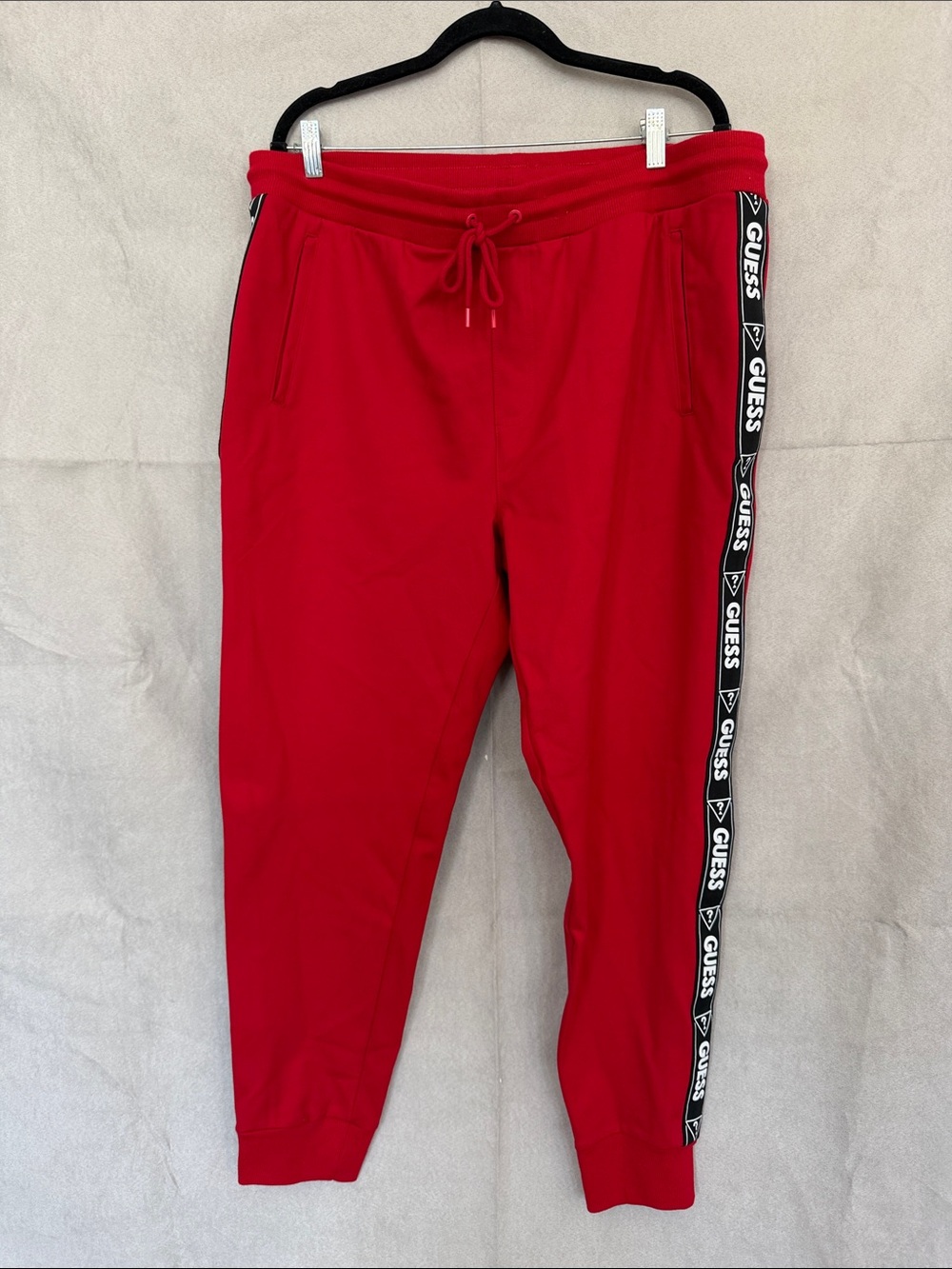 NWT! Guess Red Jogger Pants with Black Logo Tape. SIZE XL